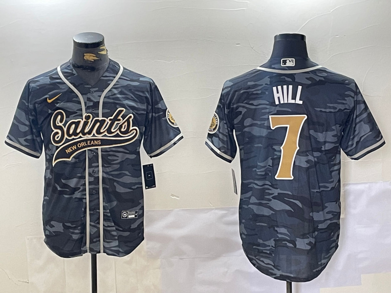 New Orleans Saints #7 Taysom Hill Gray Camo With Patch Cool Base Stitched Jersey - Zenithce