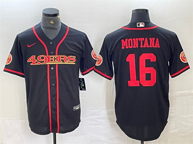 San Francisco 49ers #16 Joe Montana Black With Patch Cool Base Stitched Jersey - Zenithce