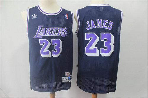 Los Angeles Lakers #23 LeBron James Navy BlueThrowback Stitched Jersey - Zenithce