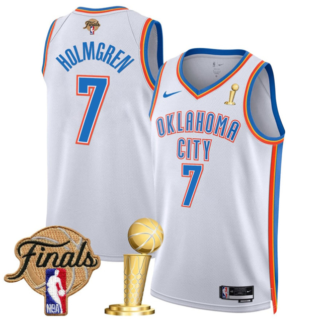 Oklahoma City Thunder #7 Chet Holmgren White 2025 Finals Patch And Finals Champions Patch Association Edition Stitched Jersey - Zenithce