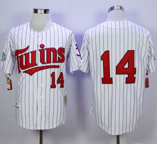 Mitchell And Ness 1991 Twins #14 Kent Hrbek White(Blue Strip) Throwback Stitched Jersey - Zenithce