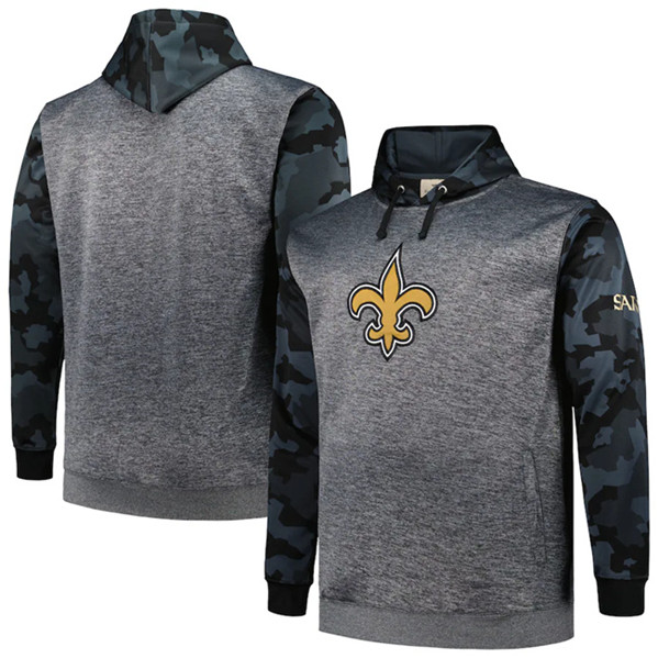 New Orleans Saints Heather Charcoal Big Tall Camo Pullover Hoodie - Zenithce