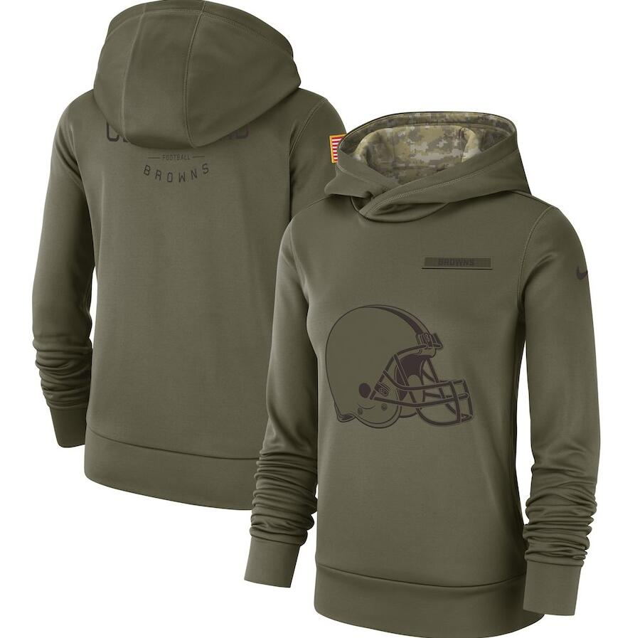 Women's Cleveland Browns Olive Salute To Service Team Logo Performance Pullover NFL Hoodie - Zenithce