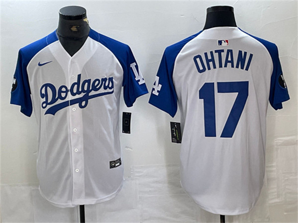 Los Angeles Dodgers #17 Shohei Ohtani White Blue Vin Patch Cool Base Stitched Jersey - Zenithce