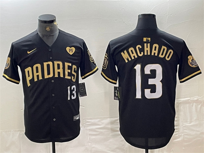 San Diego Padres #13 Manny Machado Black Gold With Patch Cool Base Stitched Jersey - Zenithce