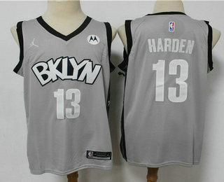 Brooklyn Nets #13 James Harden Light Grey 2021 Brand Jordan Swingman Stitched Jersey With NEW Sponsor Logo - Zenithce
