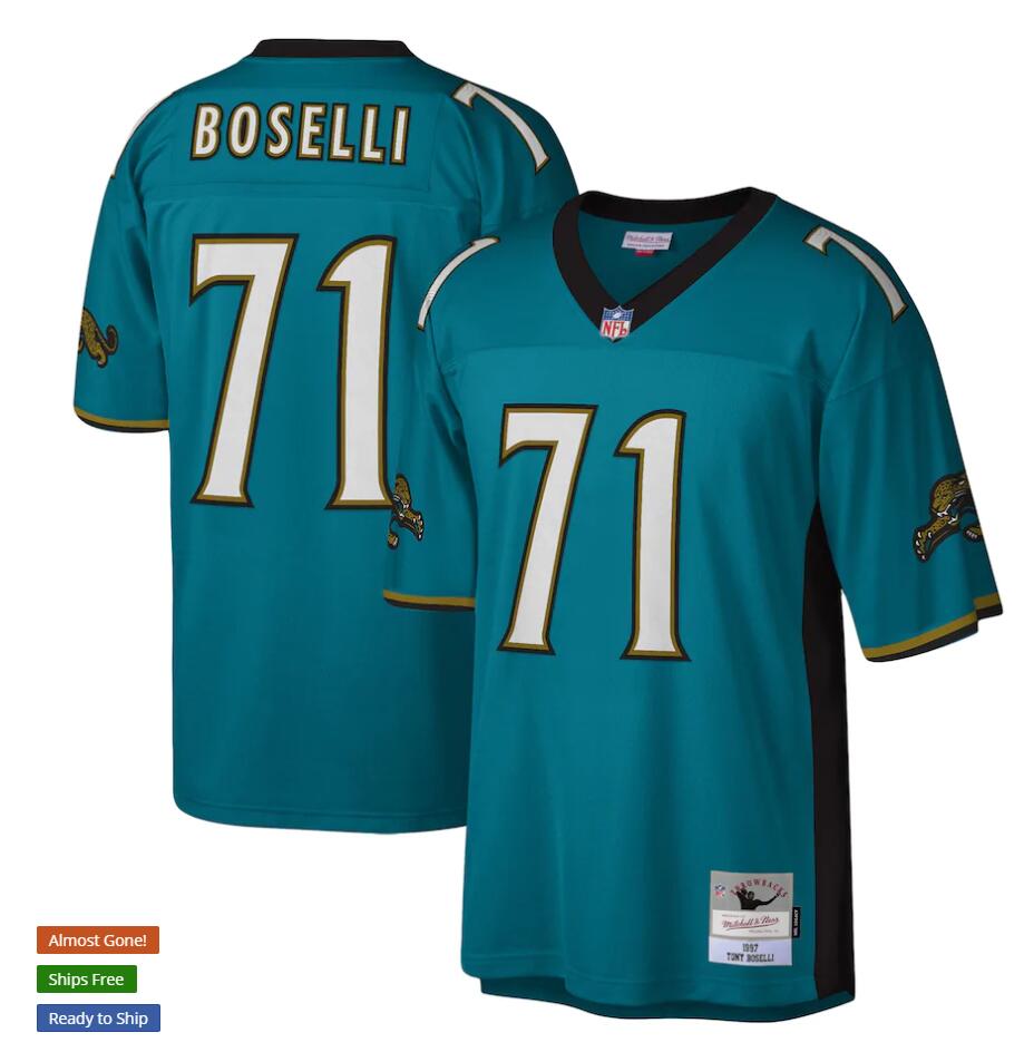 Jacksonville Jaguars #71 Tony Boselli 1997 Mitchell Ness Teal Throwback Jersey - Zenithce