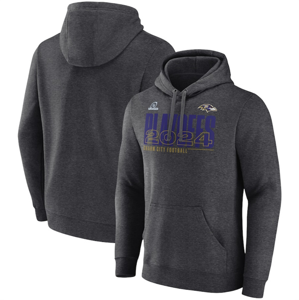 Baltimore Ravens Charcoal 2024 Playoffs Pullover Hoodie - Zenithce