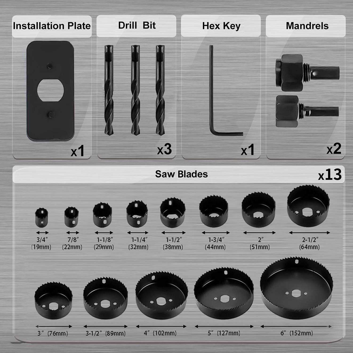 Kata 20pcs Hole Saw Kit Hole Saw Set with 34-6,Maxsize 6 inch Hole Drill Bit,Ideal For Soft Wood,Plywood,Drywall,Pvc C - Zenithce