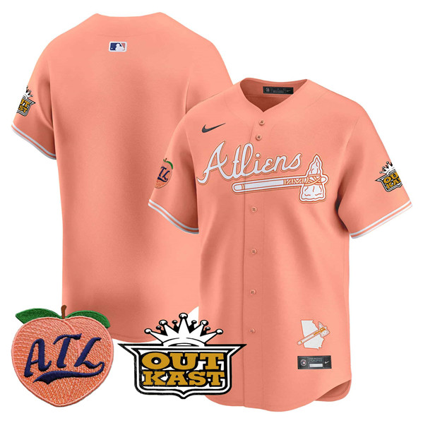 Atlanta Braves Blank Peach 2024 Atliens Peach With Outkast Patch Vapor Limited Stitched Jersey - Zenithce