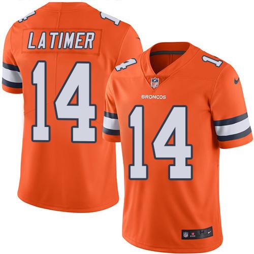 Broncos #14 Cody Latimer Orange Stitched Limited Rush Nike Jersey - Zenithce