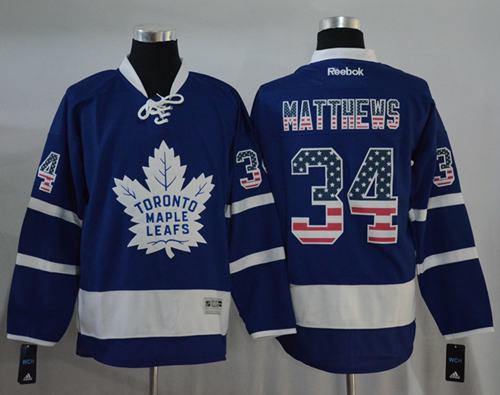 Maple Leafs #34 Auston Matthews Blue USA Flag Fashion Stitched Jersey - Zenithce