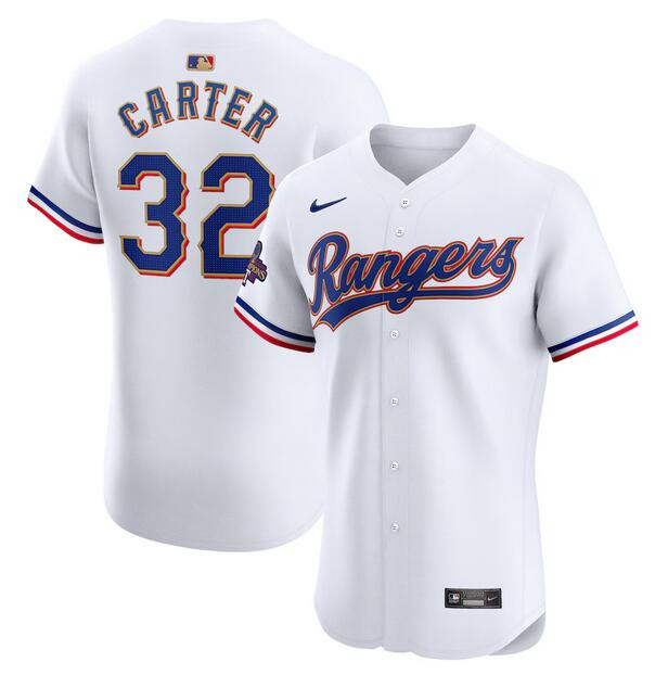 Texas Rangers #32 Evan Carter White 2024 Gold Collection Flex Base Stitched Jersey - Zenithce