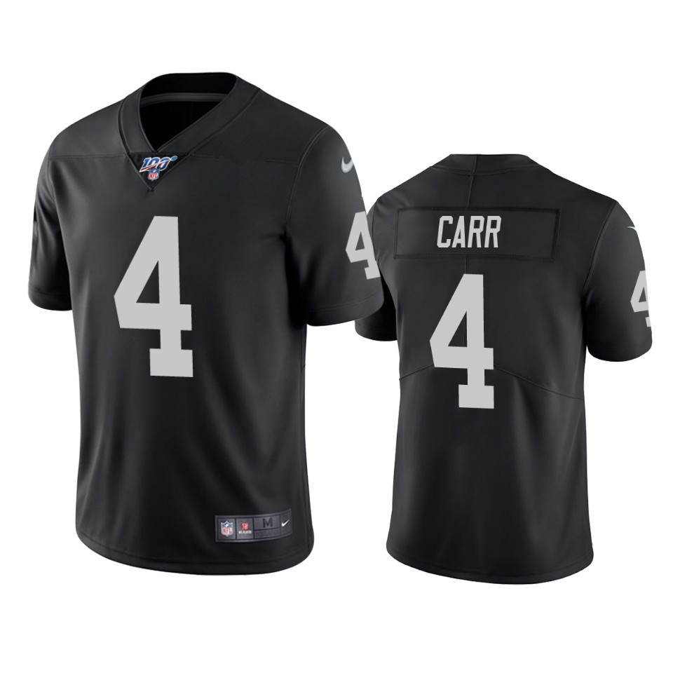 Raiders #4 Derek Carr Black 2019 100th Season Vapor Untouchable Limited Stitched Jersey - Zenithce