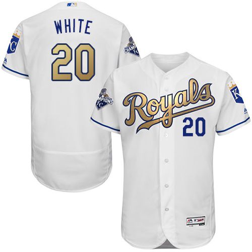 Royals #20 Frank White White 2015 World Series Champions Gold Program FlexBase Authentic Stitched Jersey - Zenithce