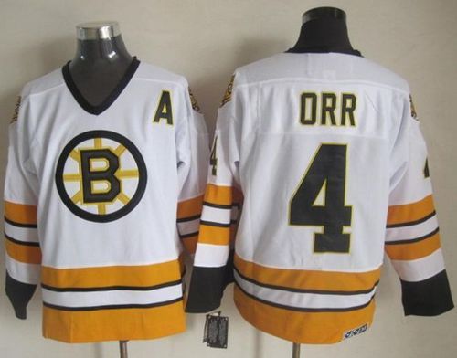 Bruins #4 Bobby Orr White Yellow CCM Throwback Stitched Jersey - Zenithce