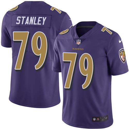 Ravens #79 Ronnie Stanley Purple Stitched Limited Rush Nike Jersey - Zenithce