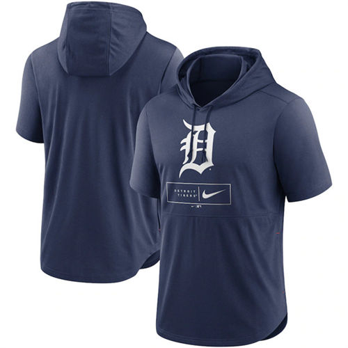 Detroit Tigers Navy Short Sleeve Pullover Hoodie - Zenithce