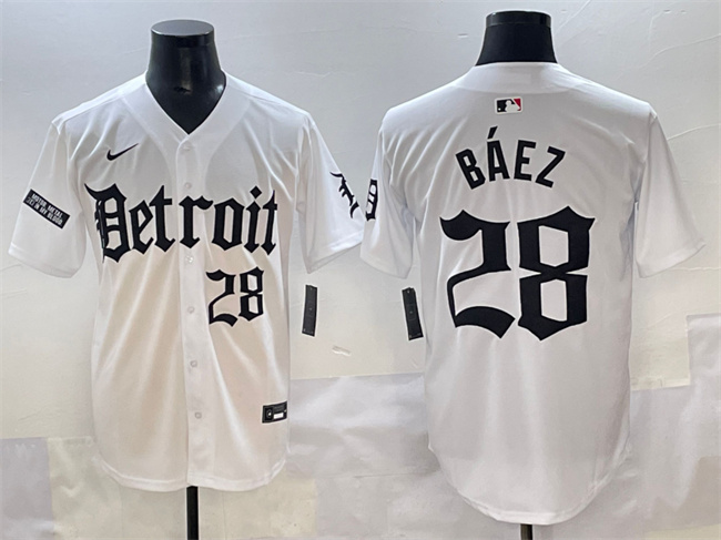 Detroit Tigers #28 Javier Báez White 'Motor Gothic Edition' Vapor Premier Limited Stitched Jersey - Zenithce