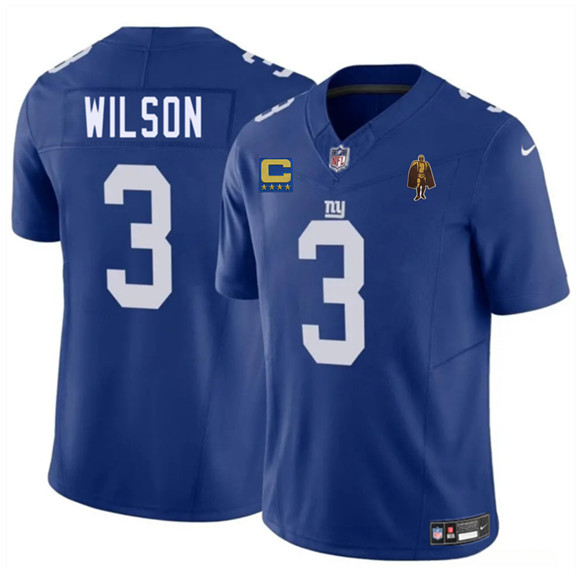 New York Giants #3 Russell Wilson Blue 2025 F.U.S.E. With 4-star C Patch And Walter Payton Patch Vapor Untouchable Limited Stitched Jersey - Zenithce