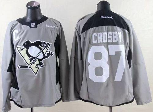 Penguins #87 Sidney Crosby Grey Practice Stitched Jersey - Zenithce