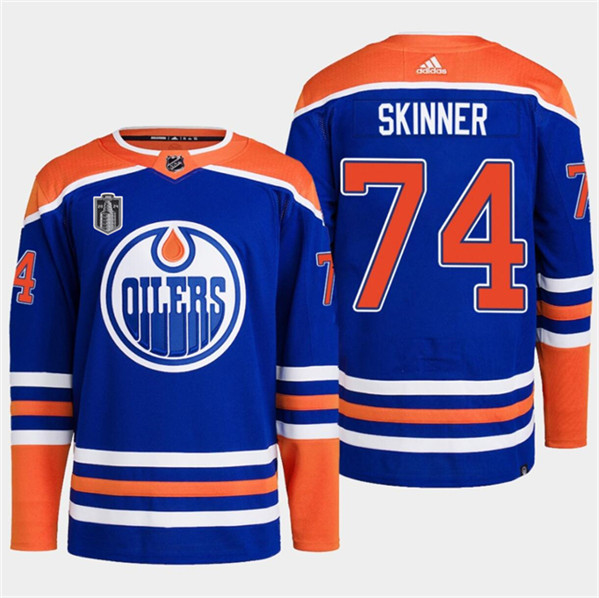 Edmonton Oilers #74 Stuart Skinner Royal 2024 Stanley Cup Final Patch Stitched Jersey - Zenithce