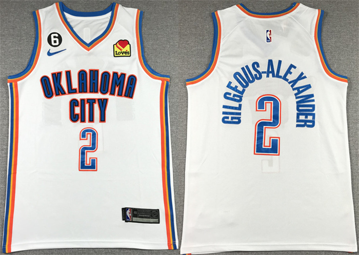 Oklahoma City Thunder #2 Shai Gilgeous-Alexander White With NO.6 Patch Stitched Jersey - Zenithce