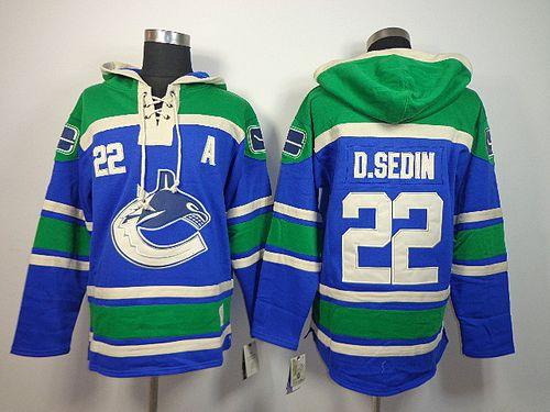 Canucks #22 Daniel Sedin Blue Sawyer Hooded Sweatshirt Stitched Jersey - Zenithce