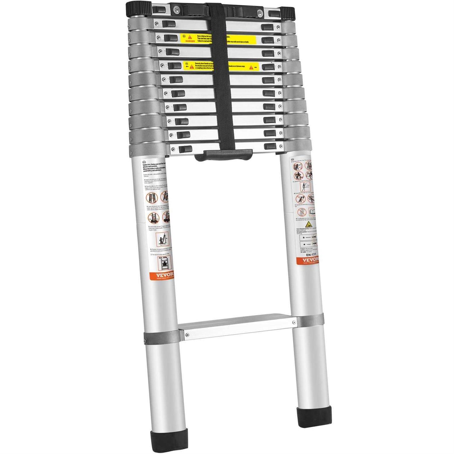 VEVOR Telescoping Ladder Aluminum One-button Retraction Collapsible Extension Ladder - Zenithce