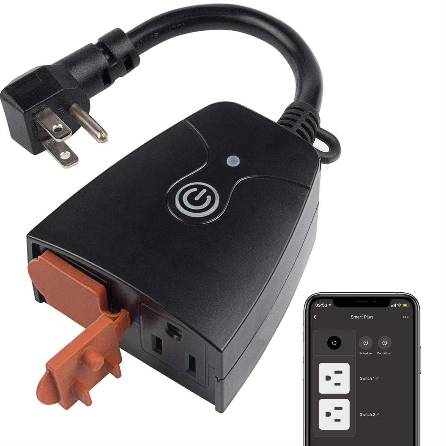 Outdoor Smart WiFi Plug, HBN Heavy Duty Wi-Fi Timer with Two Grounded Outlet, Wireless Remote Control by App Compatible with Alexa and Google Home - Zenithce