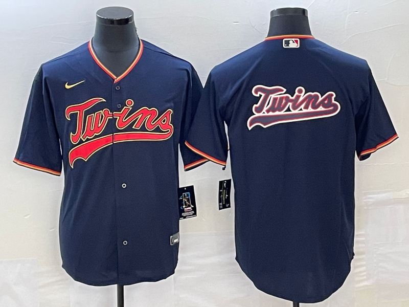 Minnesota Twins Navy Team Big Logo Cool Base Stitched Jersey - Zenithce