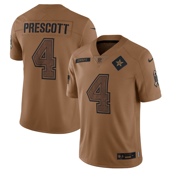 Dallas Cowboys #4 Dak Prescott 2023 Brown Salute To Service Limited Stitched Jersey - Zenithce