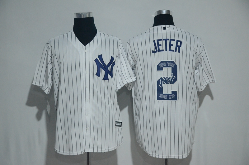 New York Yankees #2 Derek Jeter White Team Logo Print Cool Base Stitched Jersey - Zenithce