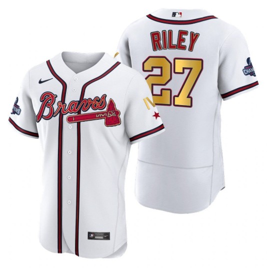 Atlanta Braves #27 Austin Riley White Gold World Series Champions Flex Base Stitched Jersey - Zenithce