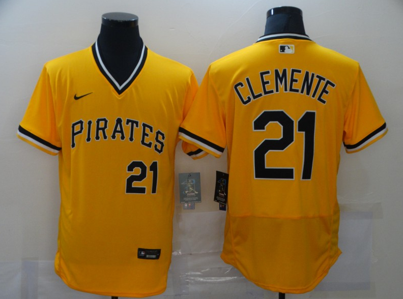 Pittsburgh Pirates #21 Roberto Clemente Yellow Flex Base Stitched Jersey - Zenithce