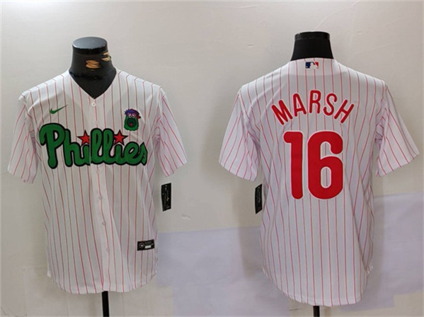 Philadelphia Phillies #16 Brandon Marsh White Green Cool Base Stitched Jersey - Zenithce