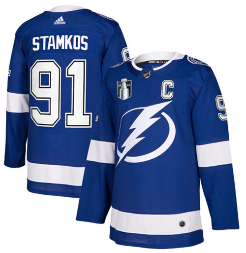 Tampa Bay Lightning #91 Steven Stamkos 2022 Blue Stanley Cup Final Patch Stitched Jersey - Zenithce