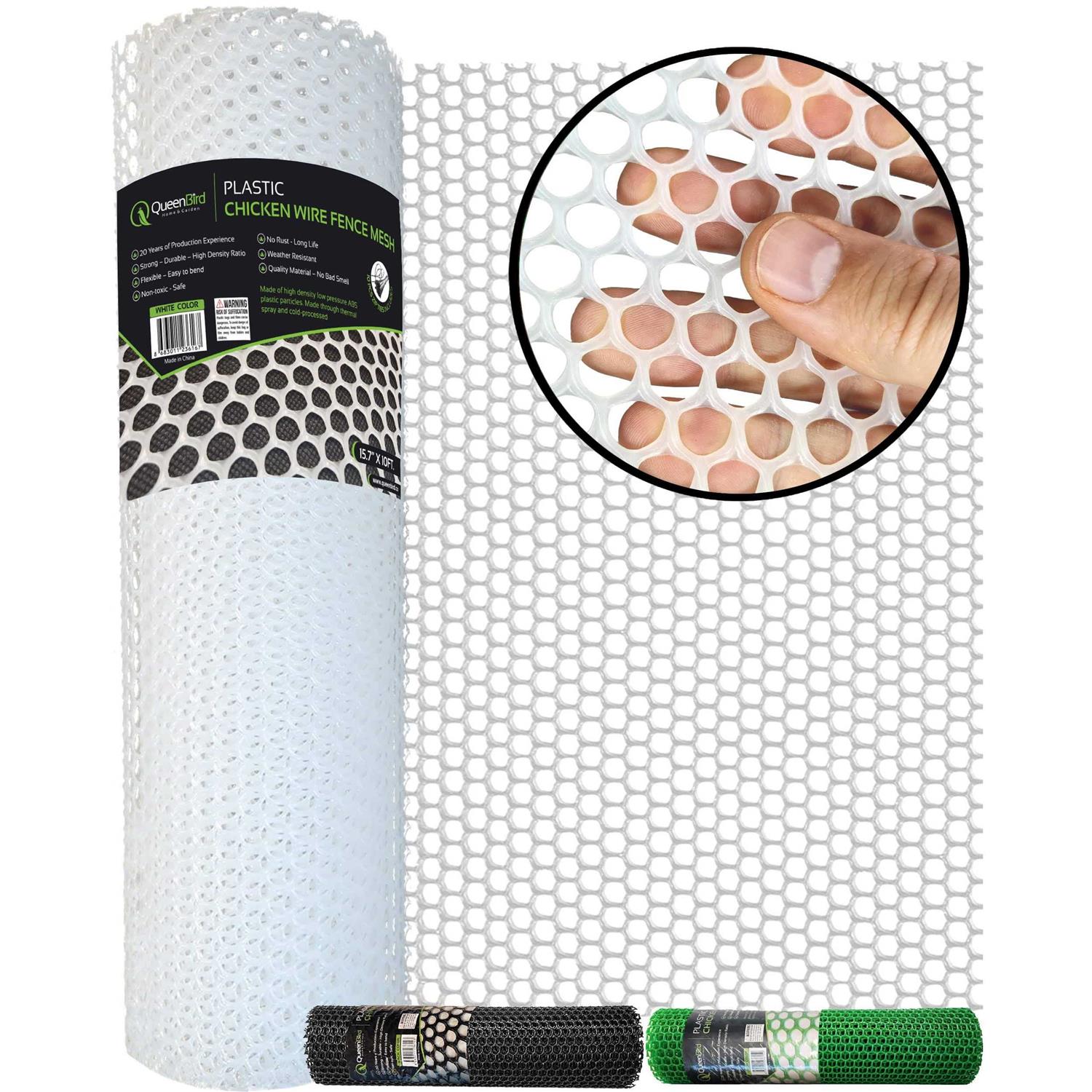QueenBird Upgraded Plastic Chicken Wire Fence Mesh 15.7IN x 10FT - Zenithce