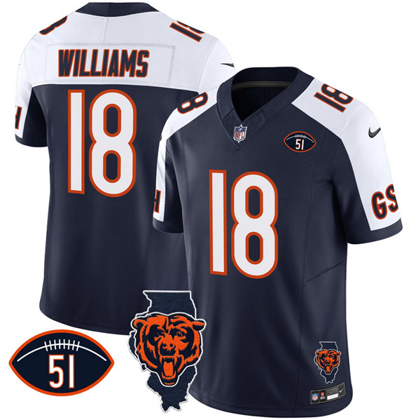 Chicago Bears #18 Caleb Williams White Navy F.U.S.E. With Illinois And No. 51 Patch Stitched Jersey - Zenithce