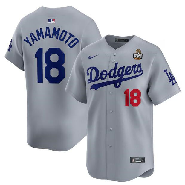 Los Angeles Dodgers #18 Yoshinobu Yamamoto Gray 2024 World Series Alternate Limited Stitched Jersey - Zenithce
