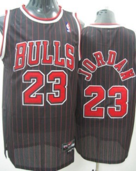 Chicago Bulls #23 Michael Jordan Black Pinstripe Swingman Jersey - Zenithce