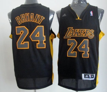 Los Angeles Lakers #24 Kobe Bryant Revolution 30 Swingman All Black With Yellow Jersey - Zenithce