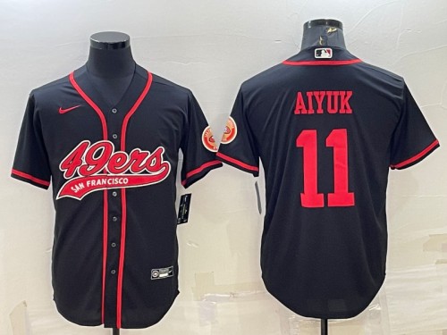 San Francisco 49ers #11 Brandon Aiyuk Black With Patch Cool Base Stitched Baseball Jersey - Zenithce