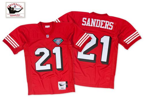 Mitchell And Ness 75TH 49ers #21 Deion Sanders Red Stitched Throwback Jersey - Zenithce