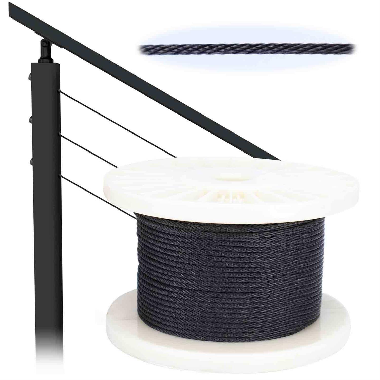 MUZATA 1/8 Black Wire Rope T316 Stainless Steel Marine Grade for Indoor Interior Cable Railing Aircraft Stair Deck Fencing 7×7 Strand DIY - Zenithce