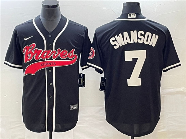 Atlanta Braves #7 Dansby Swanson Black Cool Base Stitched Jersey - Zenithce