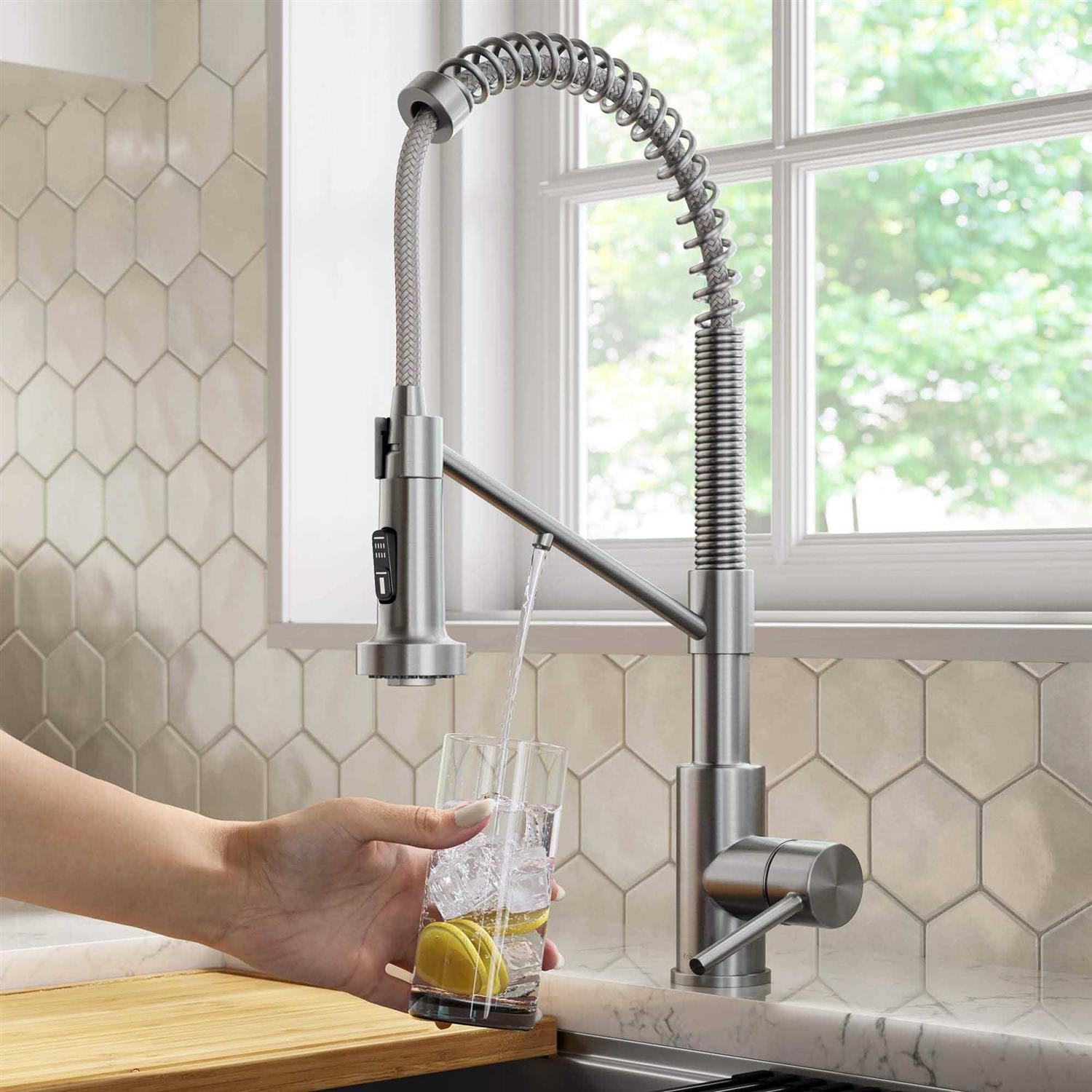 Kraus Bolden 2-in-1 Commercial Style Pull-Down Single Handle Water Filter Kitchen Faucet KFF-1610 - Zenithce