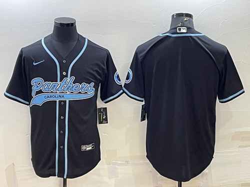 Carolina Panthers Blank Black With Patch Cool Base Stitched Baseball Jersey - Zenithce