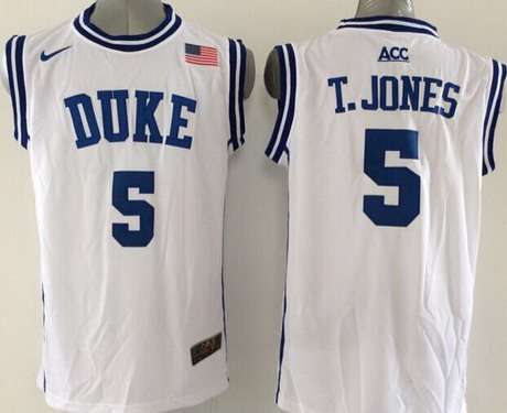 Duke Blue Devils #5 Tyus Jones 2015 White Round Collar Jersey - Zenithce