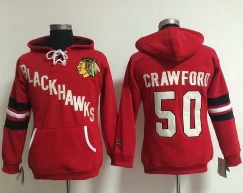 Chicago Blackhawks #50 Corey Crawford Red Women's Old Time Heidi NHL Hoodie - Zenithce